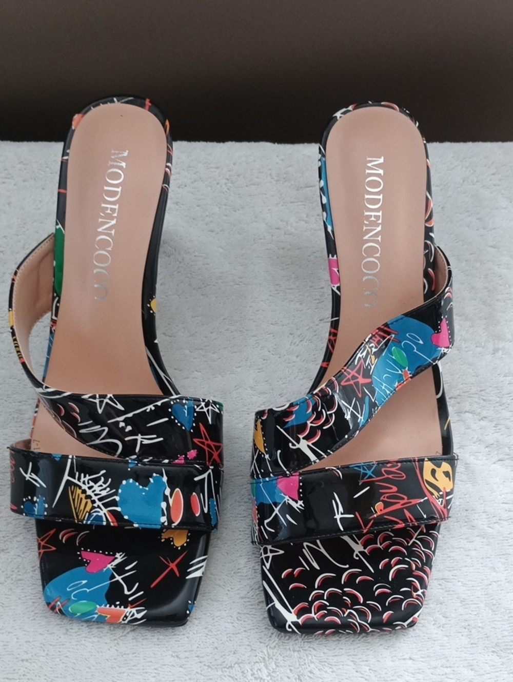 Black Multi Graffiti-Print Slide Mules